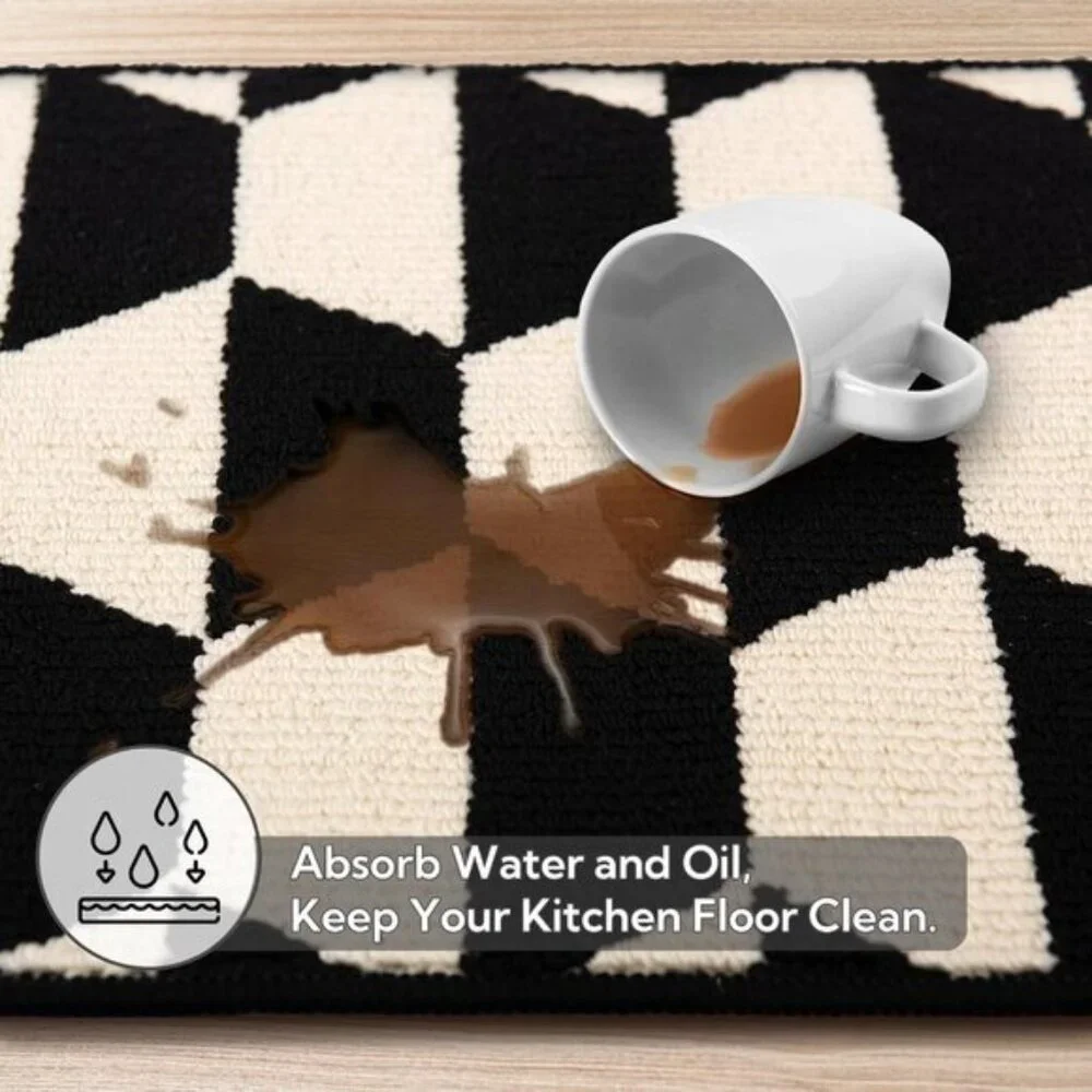 New Black Non-Slip Kitchen Mat, 47x17.7In Washable Stain-Resistant Rug for Floor
